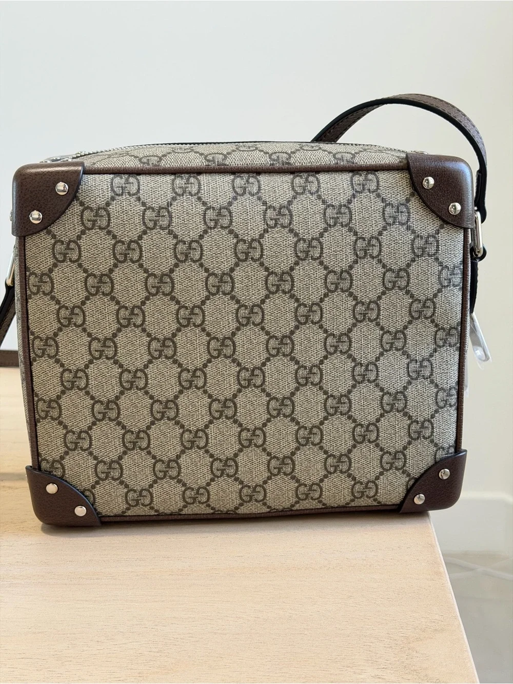 Gucci GG Trunk Shoulder Bag Coated Canvas with Studded Leather